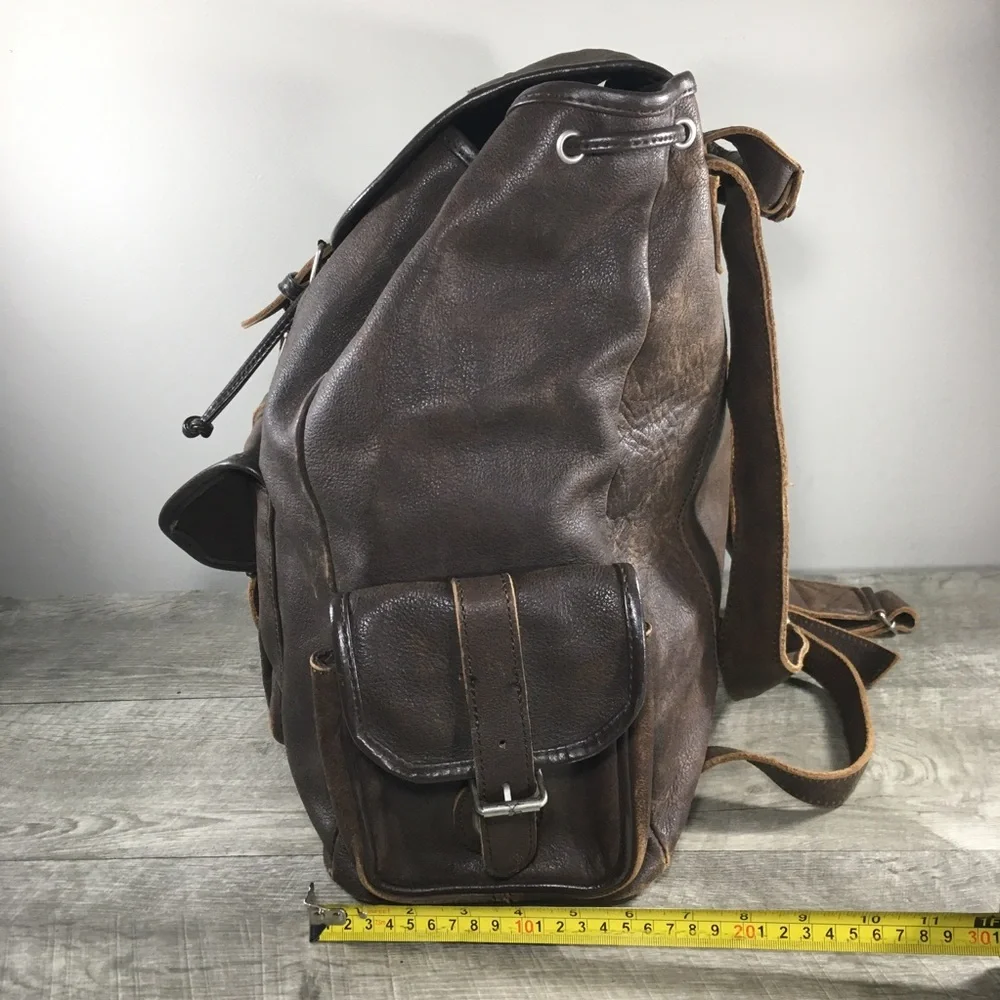 Vintage Brown Leather Book Pack Camping School Day Knapsack Backpack Rucksack